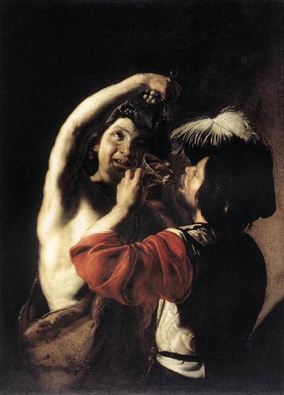 MANFREDI, Bartolomeo Bacchus and a Drinker d France oil painting art